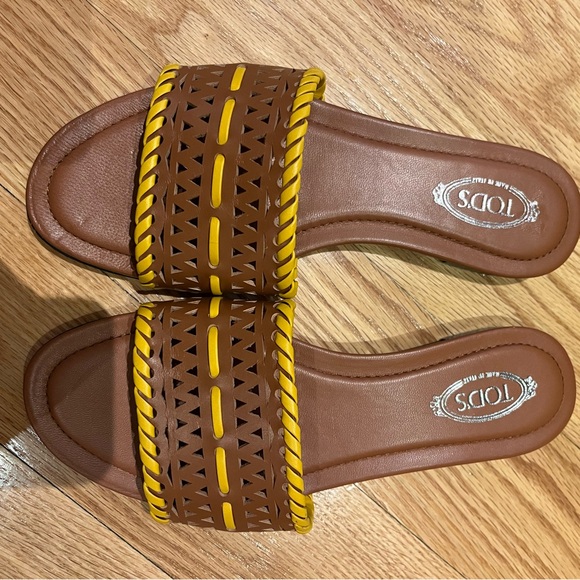 Auth TOD'S - Brown Dark yellow Leather Women's Sandals sz 6.5 - Picture 2 of 7